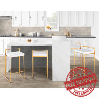 Lumisource B30-FUJI AU+VW2 Fuji Contemporary-Glam Stackable Barstool in Gold with White Velvet Cushion - Set of 2